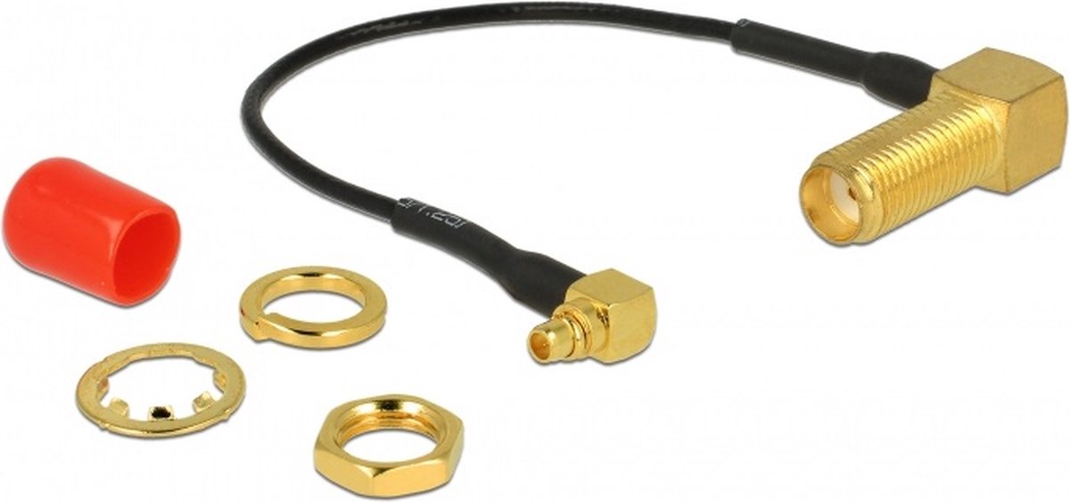 MMCX (m) haaks - SMA (v) haaks kabel - Mini Coax (1,37 mm) - 50 Ohm - 0,10 meter