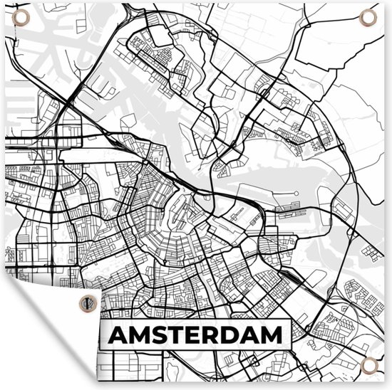 Posters de jardin Carte - Amsterdam - Zwart - Wit - 50x50 cm