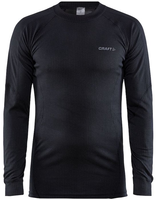 Craft thermoshirt voor heren in zwart met een geribbelde textuur en een discrete Craft logo op de borst.