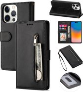 Luxe Telefoonhoesje voor Apple iPhone 14 Pro Max | Hoogwaardig Leren Bookcase | Lederen Wallet Case | Pasjeshouder | Zwart