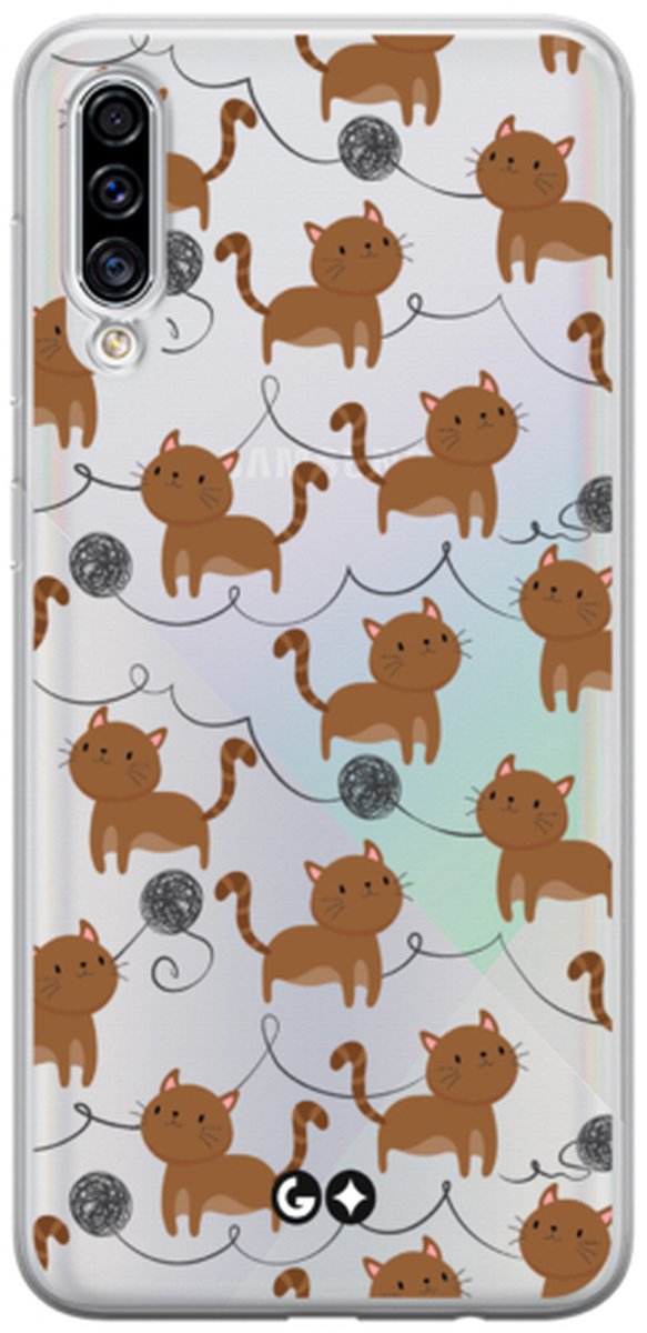 Telefoonhoesje geschikt voor Samsung Galaxy A30s - Transparant Siliconenhoesje - Flexibel en schokabsorberend - Dierencollectie - Purrfect Kitties - Bruin