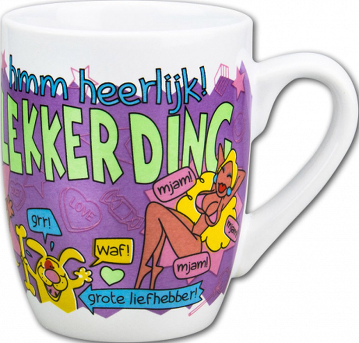 Mok - Cartoon Mok - Heerlijk lekker ding - Gevuld met een snoepmix - In cadeauverpakking met gekleurd krullint