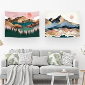 Ulticool - Tapisserie - Nature Soleil Montagnes Bohème - Set de 2 motifs - 73 cm x 95 cm - Tissu Tapisserie Peinture - Poster Art - Marron Rose Vert
