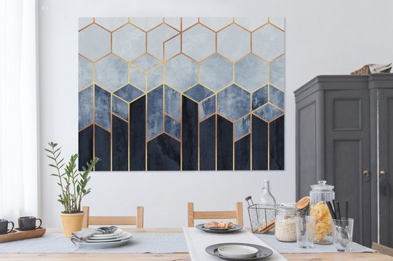 Toile Peinture Hexagone - Gold - Luxe - Motifs - 160x120 cm - Décoration murale XXL