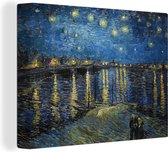 Canvas - Schilderij Van Gogh - Sterrennacht boven de Rhône - Brug - Oude meesters - 80x60 cm - Wanddecoratie - Slaapkamer