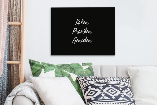 Peinture sur toile avec citations et proverbes : Cuisiner. Apprécier. Savourer. Nourriture – 40 x 30 cm – Décoration murale