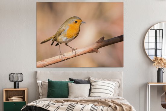 Tableau sur toile Vogel - Branche - Rouge-gorge - 160x120 cm - Décoration murale XXL