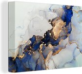 Canvas Schilderij Marmer - Blauw - Goud - 40x30 cm - Wanddecoratie