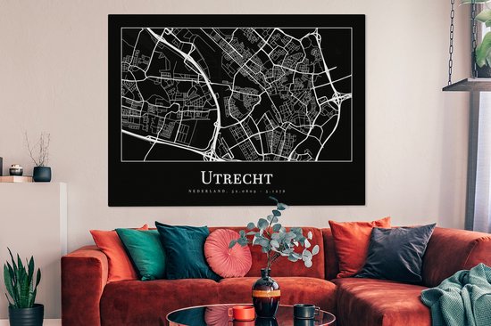 Toile Peinture Plan d'Etage - Plan de la Ville - Utrecht - Carte - 160x120 cm - Décoration murale XXL