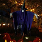 Halloween opknoping skelet Ghost - Halloween decoraties - enge riem hoed - Halloween binnen en buiten decoratie - spookhuis rekwisieten - paars