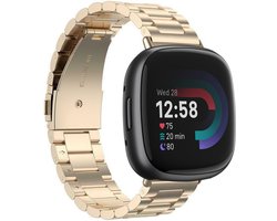 Strap-it Stalen schakel bandje - horlogeband metaal geschikt voor Fitbit Versa 4 / Sense 2 - champagne goud
