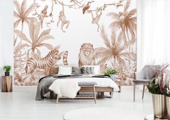 Photo Wallpaper King - Papier peint - Papier peint Papier peint photo - Animaux de la jungle - Terre cuite dans la jungle - Papier peint non tissé intissé - 416 x 254 cm