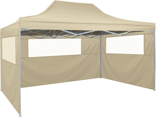 vidaXL Tente de réception pliante avec 3 parois latérales 3 x 4 m Crème Acier