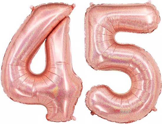 Folie Ballon Cijfer 45 Jaar Rose Goud Verjaardag Versiering Helium Cijfer Ballonnen Feest versiering Met Rietje - 86Cm