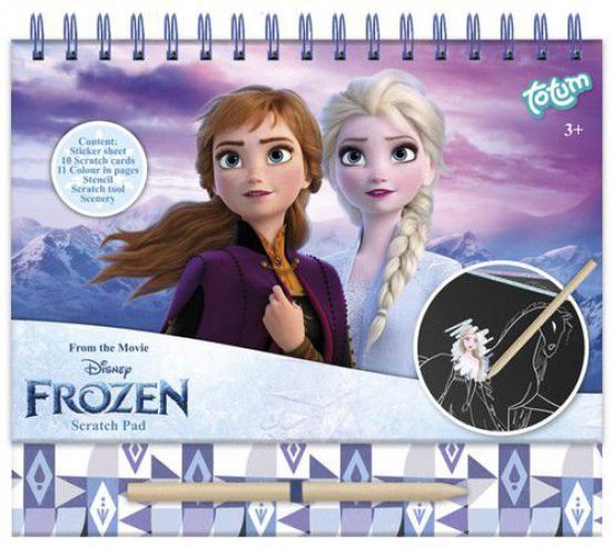 Disney Frozen Totum doeboek kraskaarten sticker en kleurboek scratch art met prinsessen Elsa en Anna A5 junior scratch art doeboek - 24 delig 21 X 23,5 cm harde kaft