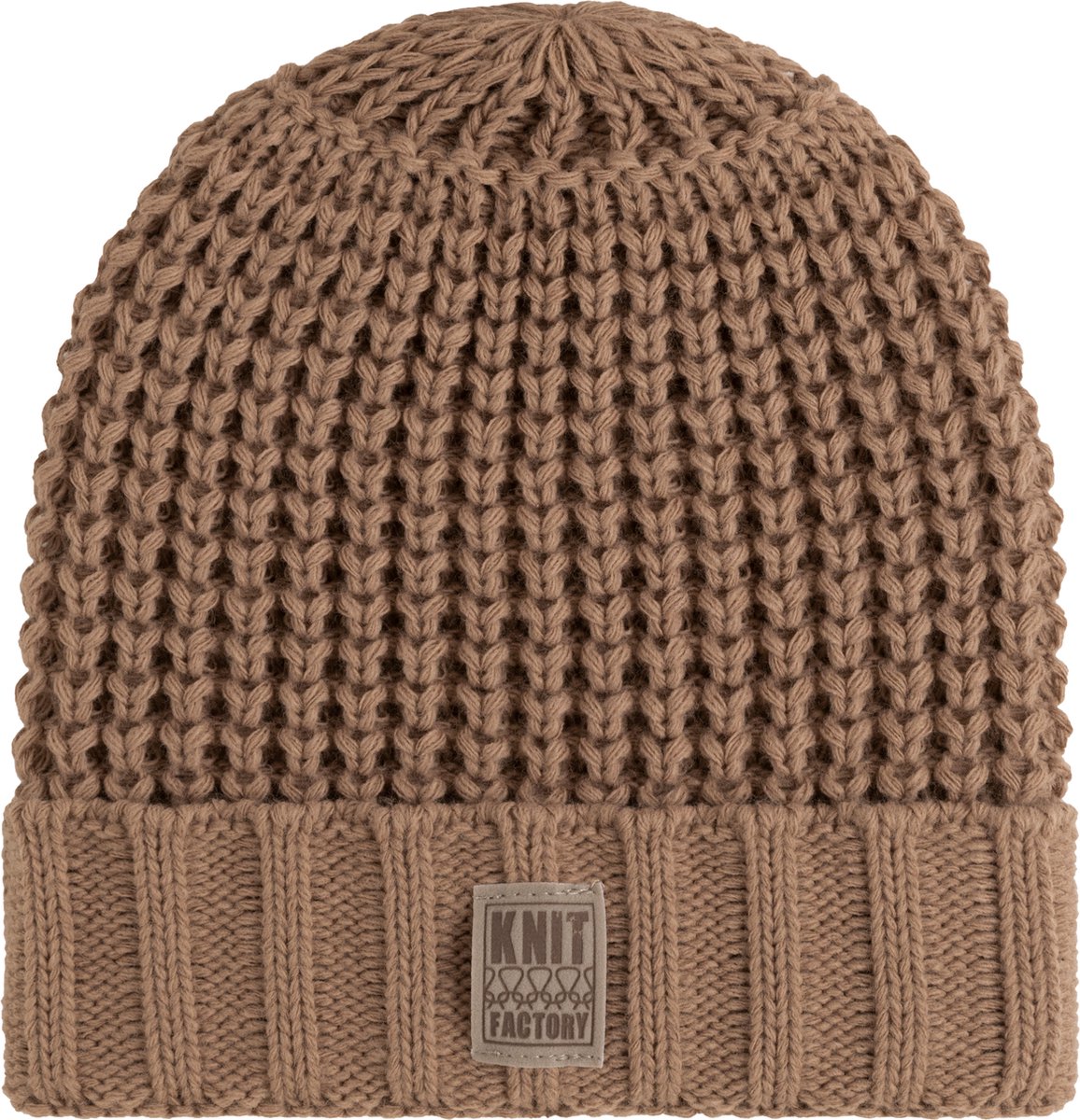 Knit Factory Robin Gebreide Muts Heren & Dames - Beanie hat - Nude - Grofgebreid - Warme bruine Wintermuts - Unisex - One Size