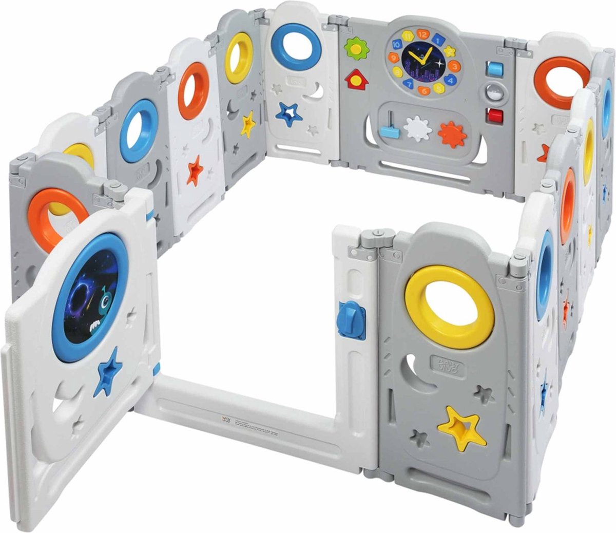 Baby Vivo Baby Box Twin Box Crawling Box Scribble Park Play Box Safety Fence Wooden Playpen with Door 8 Elements - Individually Adjustable - PREMIUM