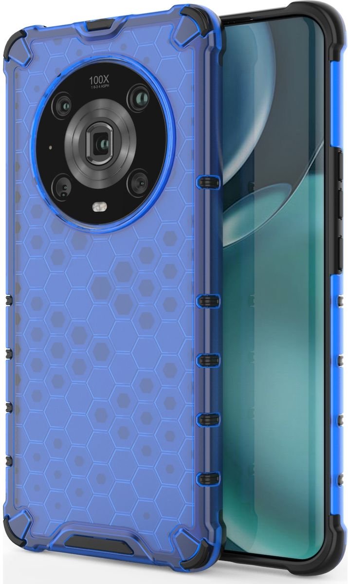 Mobigear Hoesje geschikt voor HONOR Magic 4 Pro Telefoonhoesje Hardcase | Mobigear Honeycomb Backcover Shockproof | Schokbestendig Magic 4 Pro Telefoonhoesje | Anti Shock Proof - Blauw