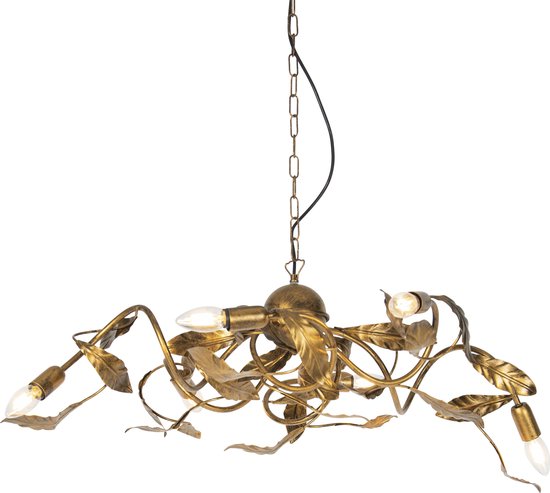 QAZQA linden - Klassieke Hanglamp voor boven de eettafel | in eetkamer - 6 lichts - Ø 74 cm - Goud/messing - Woonkamer | Slaapkamer | Keuken