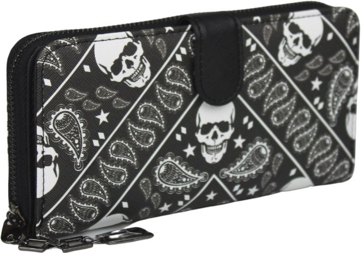 Dames Portemonnee Doodshoofd Print - Skelet Print Portemonnee - Rits Portemonnee dames - Grote Damesportemonnee - Doodskop - Skull - Schedel