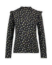 Aaiko soepele zwart gebloemde viscose tuniek blouse met ruches - Maat S