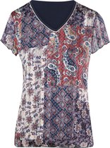 Cassis - Female - T-shirt met patchwork van kasjmierprints  - Marineblauw