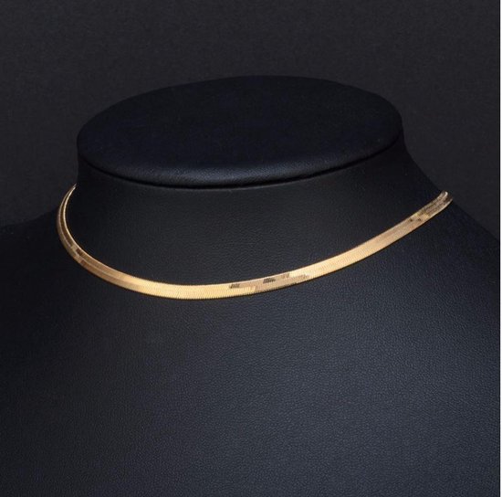 Visgraat Choker - Herringbone Ketting - Collier - Metaal - Goud kleur - 47  cm - 1 stuks | bol.com
