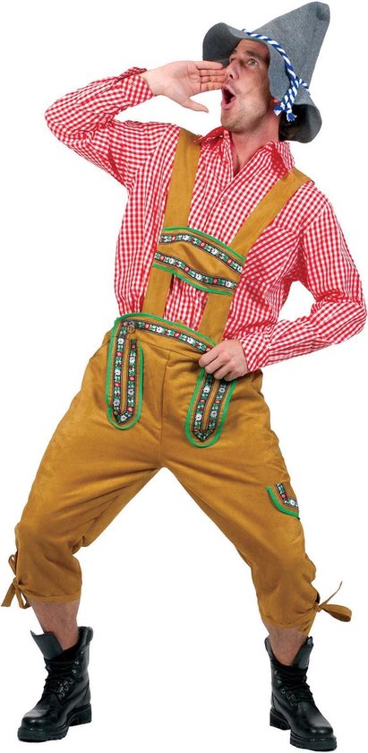 Funny Fashion - Boeren Tirol & Oktoberfest Kostuum - Alpen Jodelaar Man - Bruin - Maat 48-50 - Bierfeest - Verkleedkleding