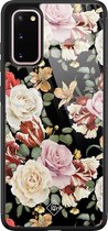 Samsung S20 hoesje glass - Bloemen flowerpower | Samsung Galaxy S20 case | Hardcase backcover zwart