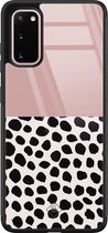 Samsung S20 hoesje glass - Stippen roze | Samsung Galaxy S20 case | Hardcase backcover zwart