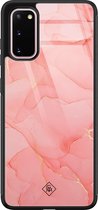 Samsung S20 hoesje glass - Marmer roze | Samsung Galaxy S20 case | Hardcase backcover zwart