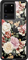 Samsung S20 Ultra hoesje glass - Bloemen flowerpower | Samsung Galaxy S20 Ultra  case | Hardcase backcover zwart