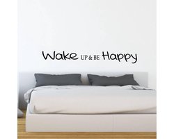Muursticker Wake Up & Be Happy - Groen - 80 x 11 cm - slaapkamer engelse teksten