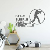 Muursticker Eat Sleep Game Repeat -  Donkergrijs -  80 x 47 cm  -  engelse teksten  baby en kinderkamer  alle - Muursticker4Sale