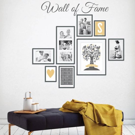 Foto: Muursticker wall of fame donkergrijs 140 x 30 cm woonkamer engelse teksten