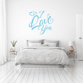 Muursticker I Love You Met Hartjes -  Lichtblauw -  120 x 120 cm  -  slaapkamer  engelse teksten  alle - Muursticker4Sale