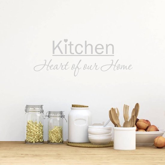 Muursticker Kitchen Heart Of Our Home - Zilver - 160 x 61 cm - keuken alle