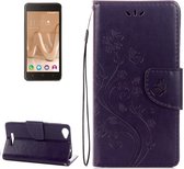 Voor Wiko Lenny3 Max Pressed Flowers Pattern Horizontal Flip Leather Case met houder & kaartsleuven & portemonnee (paars)