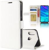 R64 textuur enkele vouw horizontale flip lederen case voor Huawei Y7 2019, met houder & portemonnee & kaartsleuven & fotolijst (wit)