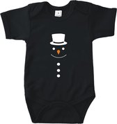Rompertjes baby met tekst - Sneeuwpop met hoed - Romper zwart - Maat 62/68