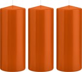 3x Oranje cilinderkaarsen/stompkaarsen 8 x 20 cm 119 branduren - Geurloze kaarsen oranje - Woondecoraties