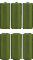 6x Olijfgroene cilinderkaarsen/stompkaarsen 8 x 20 cm 119 branduren - Geurloze kaarsen olijf groen - Woondecoraties