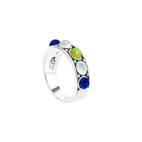 Symboles 9SY 0058 58 Bague en argent - Taille 58 - Turquoise - Lapis Lazuli - Perle - Multicolore - Oxydé