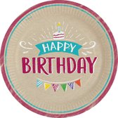Amscan Bordjes Happy Birthday 22,8 Cm Papier Bruin 8 Stuks