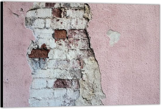 Dibond –Bakstenen Muur met Roze Verf– 60x40 Foto op Aluminium (Met ophangsysteem)