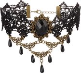 Choker zwart kant kraaltjes roosjes - collar ketting victoriaans sexy zwarte lace 8