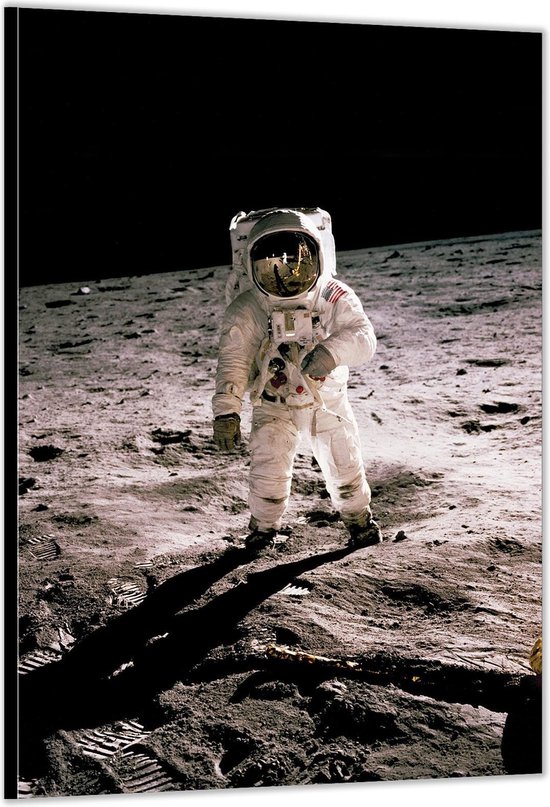 Dibond –Astronaut op de Maan– 60x90cm Foto op Aluminium (Met Ophangsysteem)