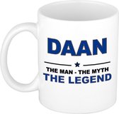 Naam cadeau Daan - The man, The myth the legend koffie mok / beker 300 ml - naam/namen mokken - Cadeau voor o.a  verjaardag/ vaderdag/ pensioen/ geslaagd/ bedankt