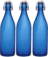 Set van 3x stuks blauwe giara flessen met beugeldop - Woondecoratie giara fles - Blauwe weckflessen
