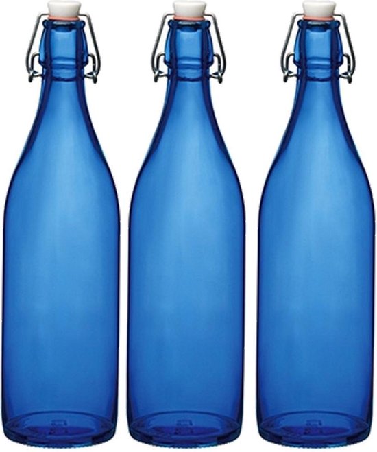 Set van 3x stuks blauwe giara flessen met beugeldop - Woondecoratie giara  fles -... | bol.com